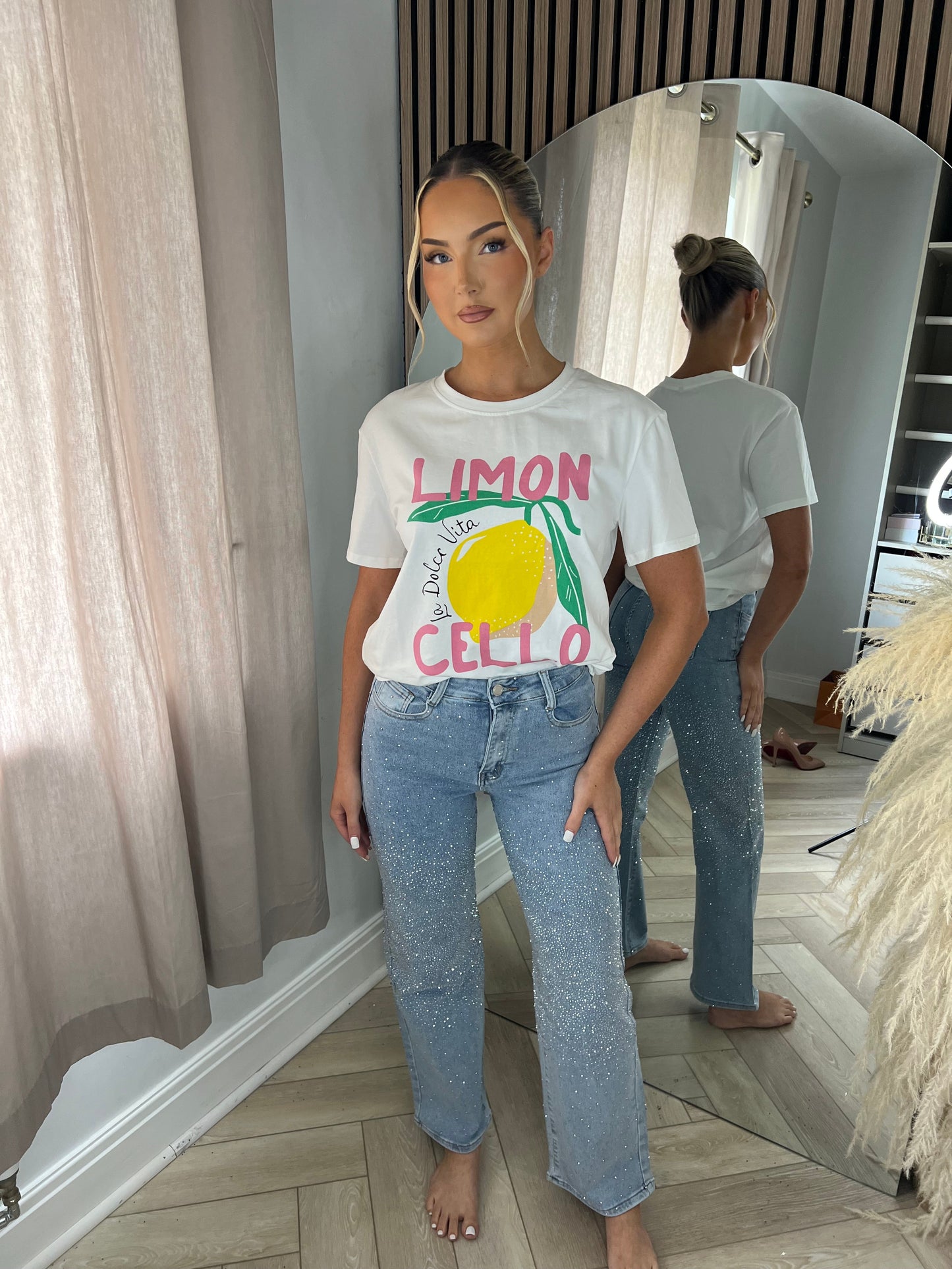 Petite 28.5” Light Blue Diamanté Middle Detail Jeans