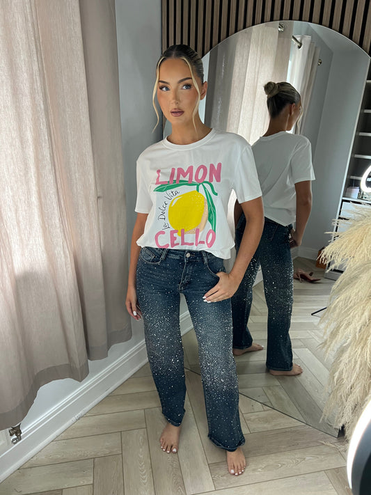 Petite 28.5” Dark Blue Diamanté Middle Detail Jeans