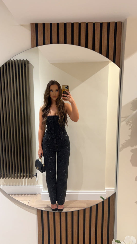 Black Straight Leg Diamanté Jeans