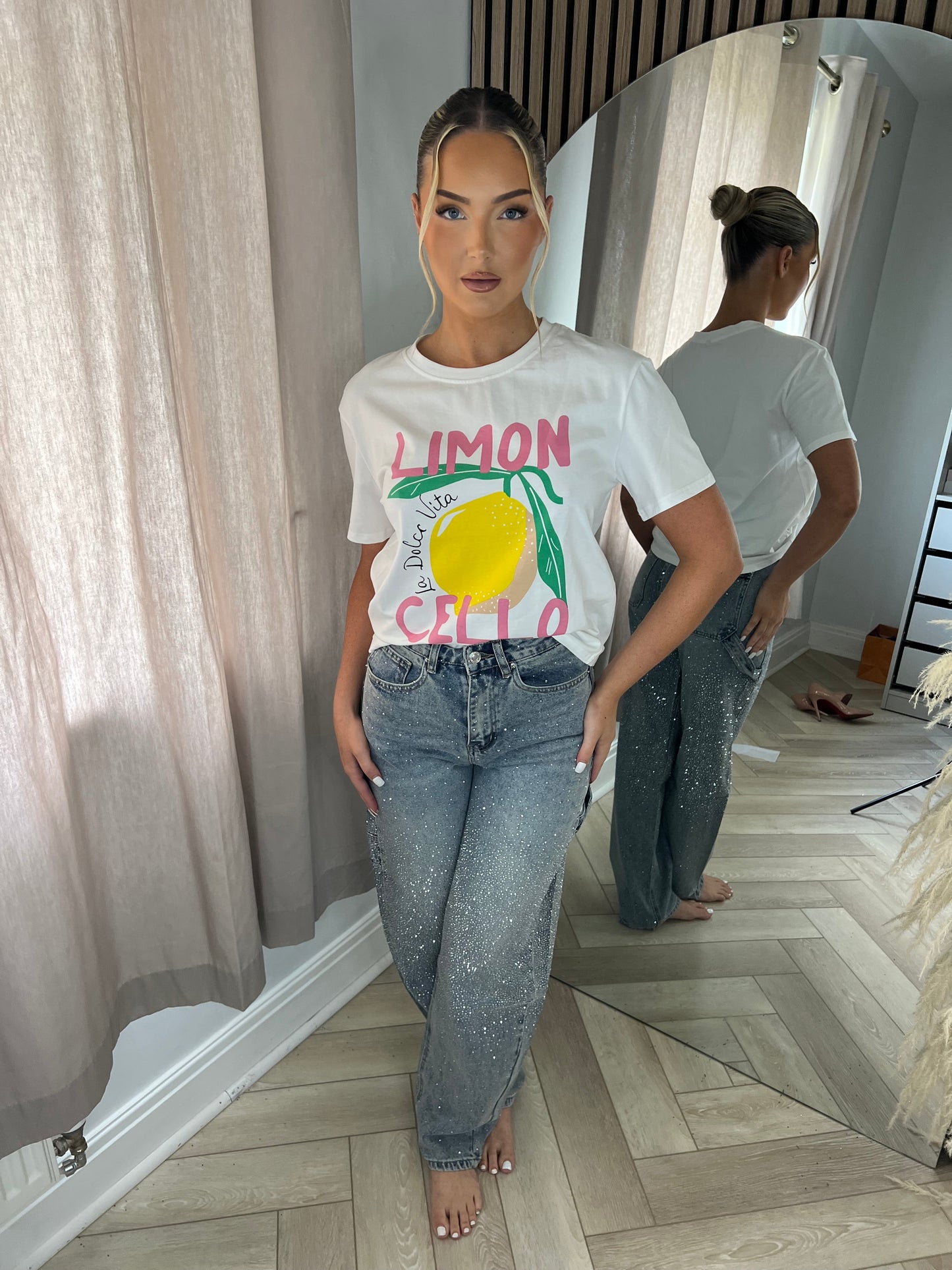 Blue Diamanté High Rise Balloon Leg Jeans