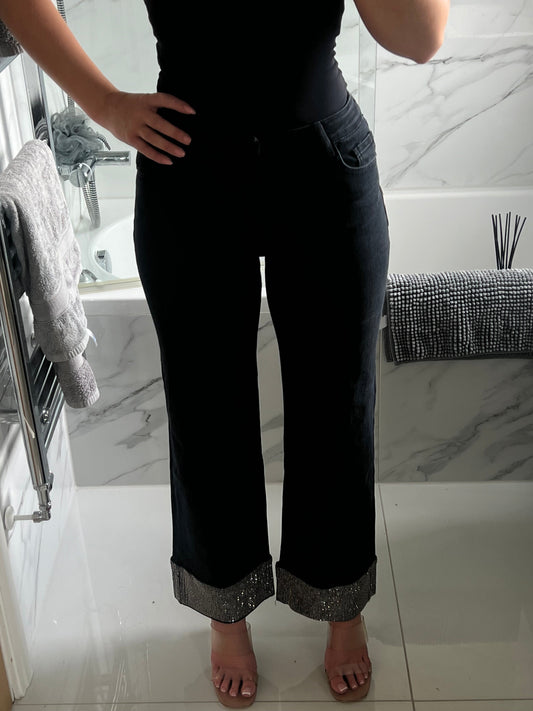 Black Diamanté Hem Stretchy Jeans