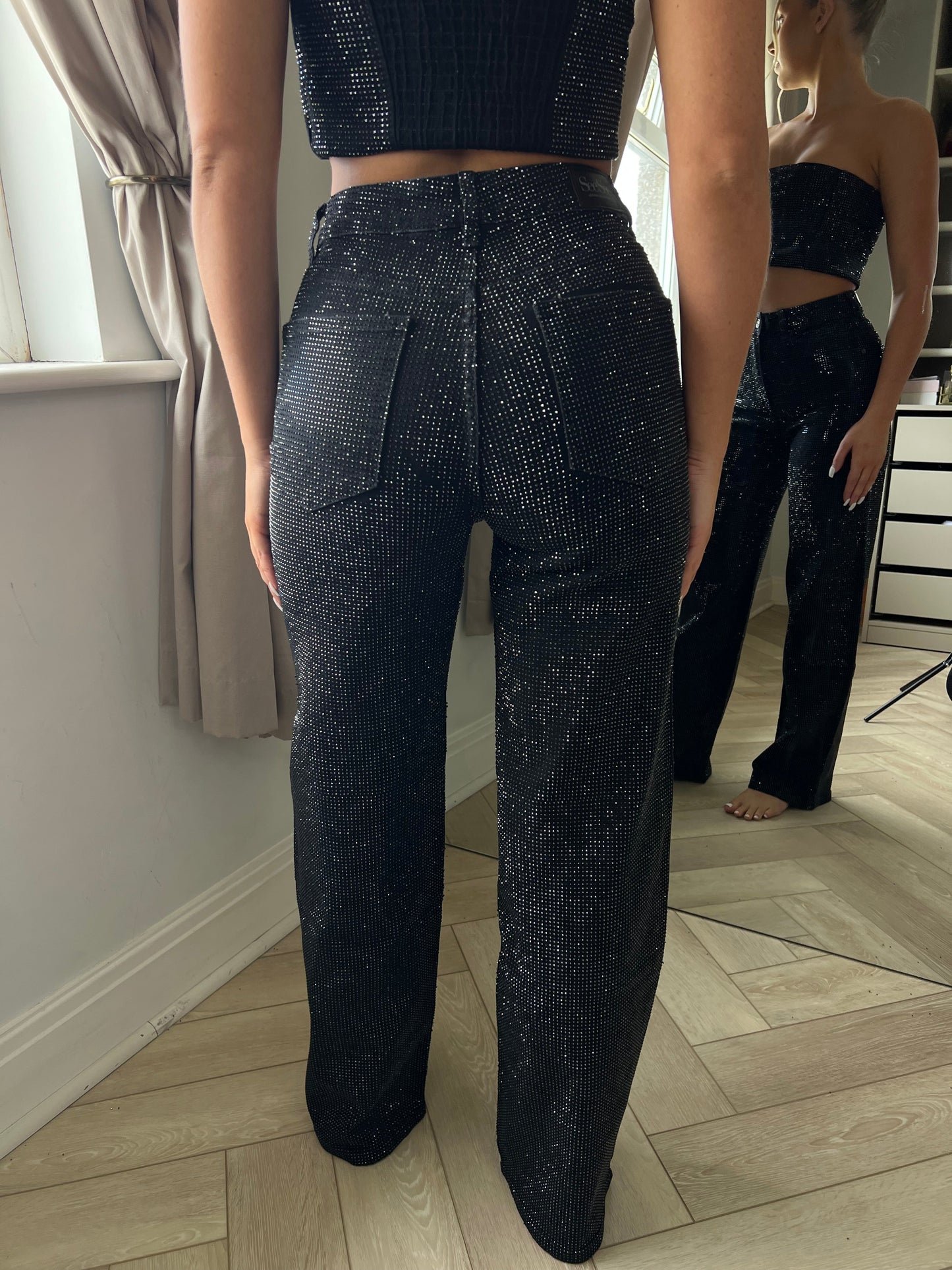 Black Diamanté Wide Leg Jeans