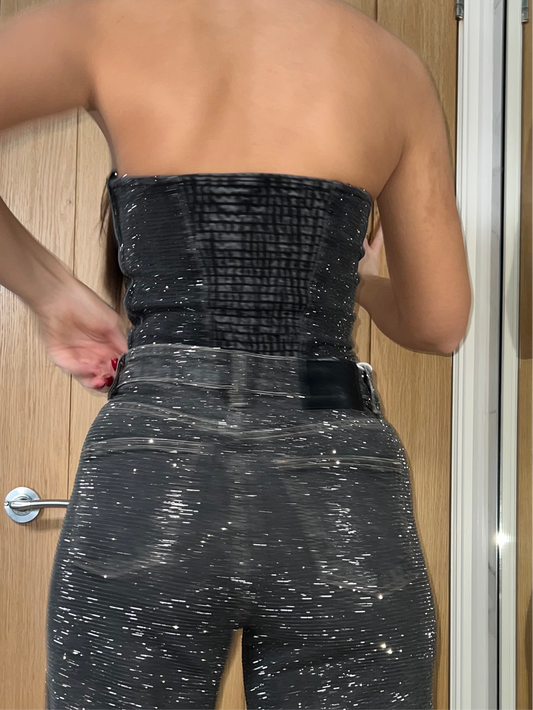 Dark Grey Matching Diamanté Corset Top