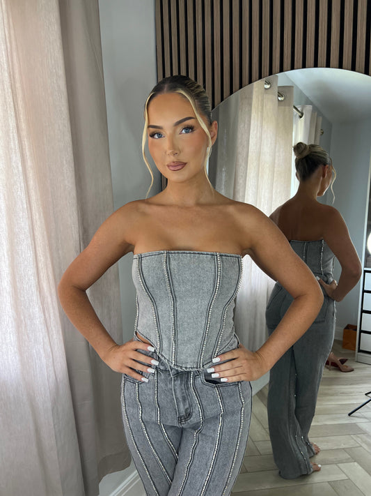 Acid Wash Diamanté Matching Top