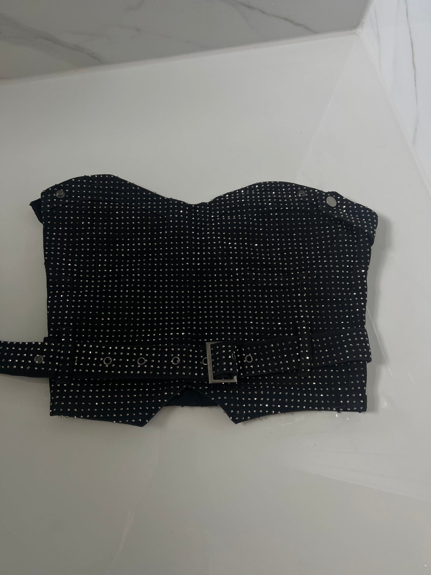 Strapless Belted Diamanté Top