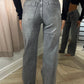 Grey Double Waistband Wide Leg Jeans