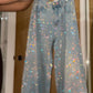 BABECURVE Rainbow Diamanté Blue Wide Leg Sparkle Covered Jeans