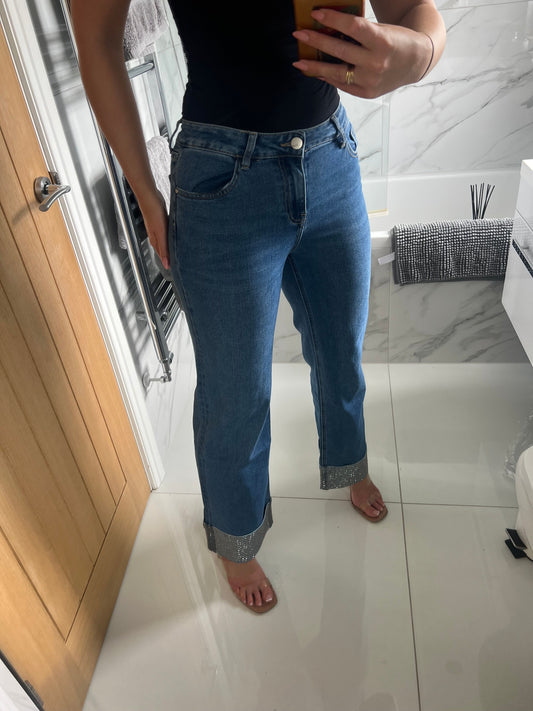 Dark Blue Diamanté Hem Jeans