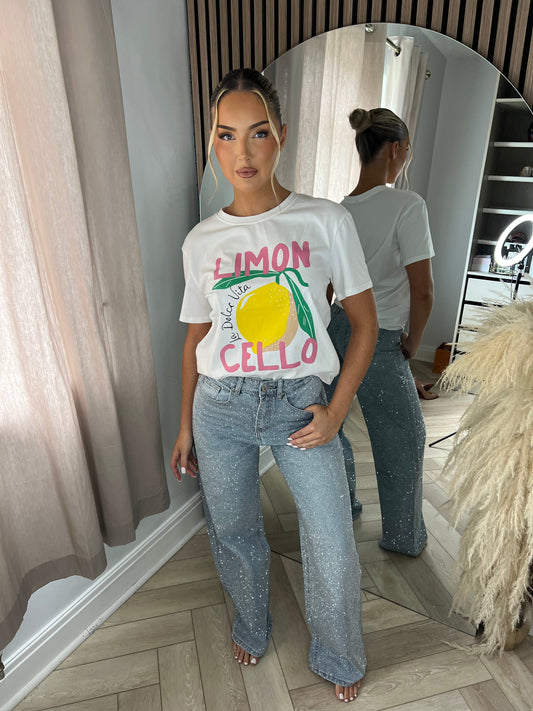 Silver Diamanté Blue Wide Leg Sparkle Covered Jeans