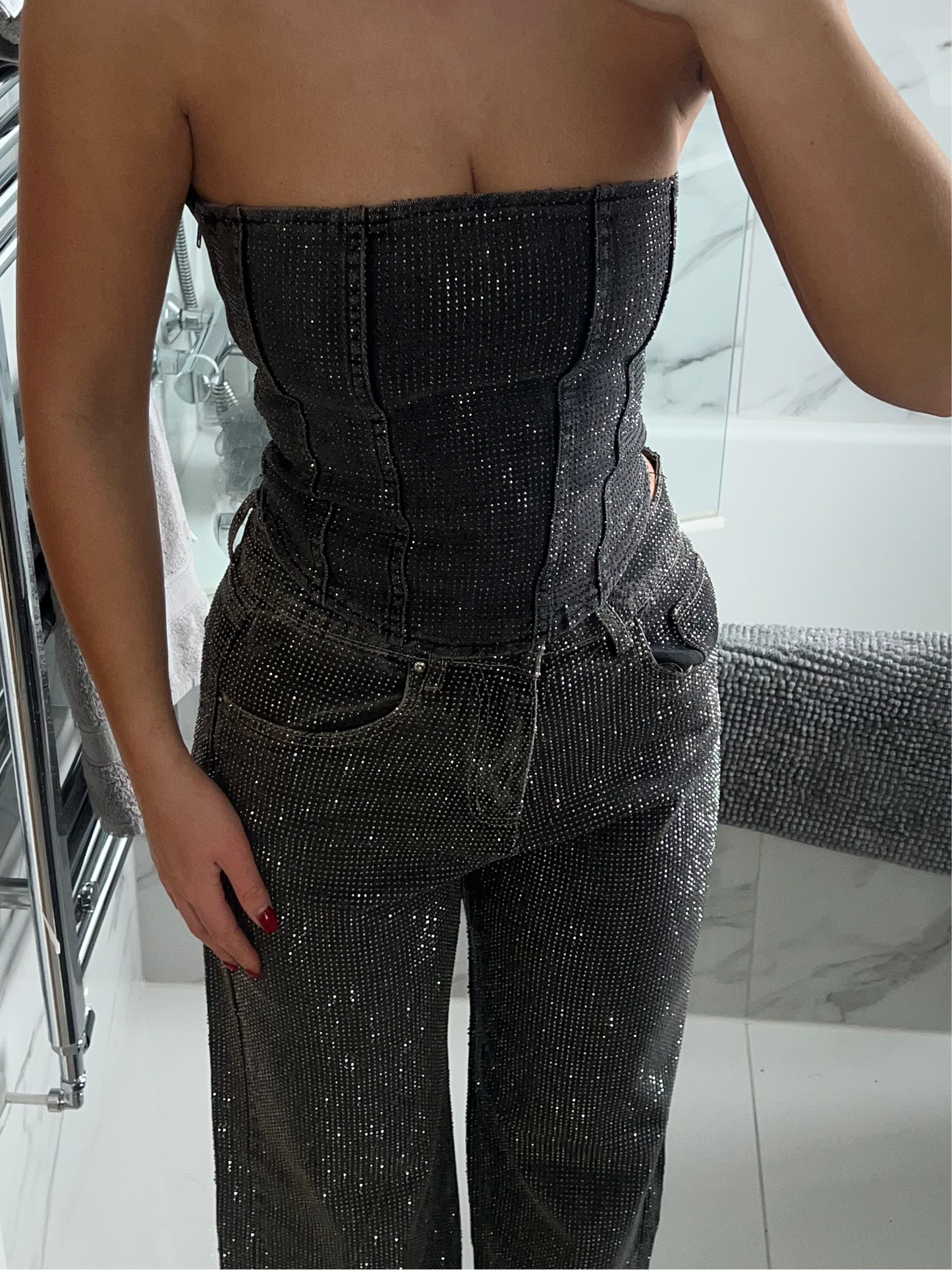 Dark Grey Matching Diamanté Corset Top