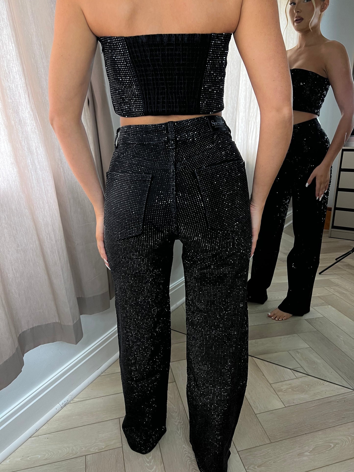 Black Diamanté Wide Leg Jeans