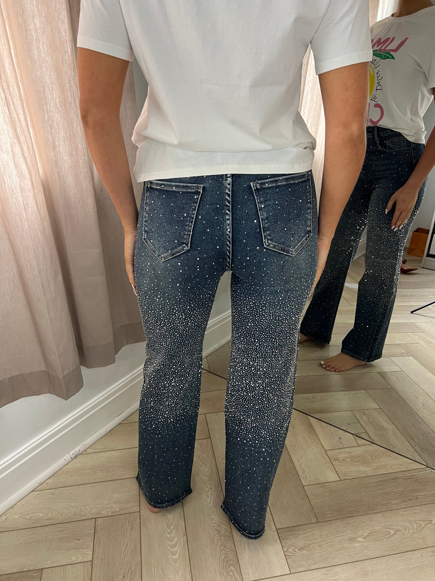 Petite 28.5” Dark Blue Diamanté Middle Detail Jeans