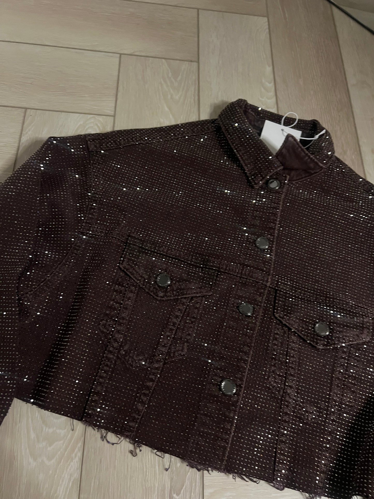 Chocolate Brown Diamanté Denim Jacket