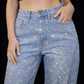 BABECURVE Rainbow Diamanté Blue Wide Leg Sparkle Covered Jeans