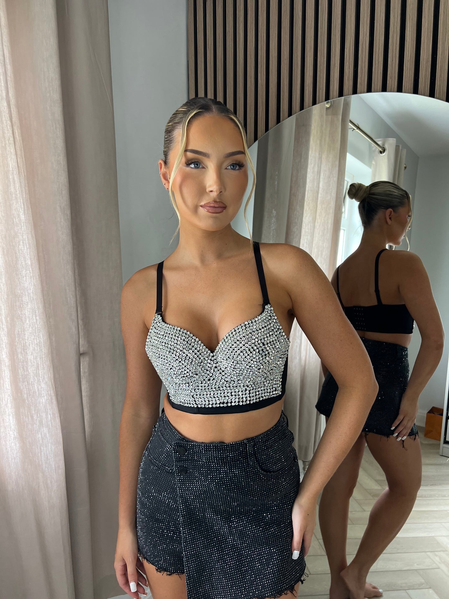 Black Diamanté Bustier Top
