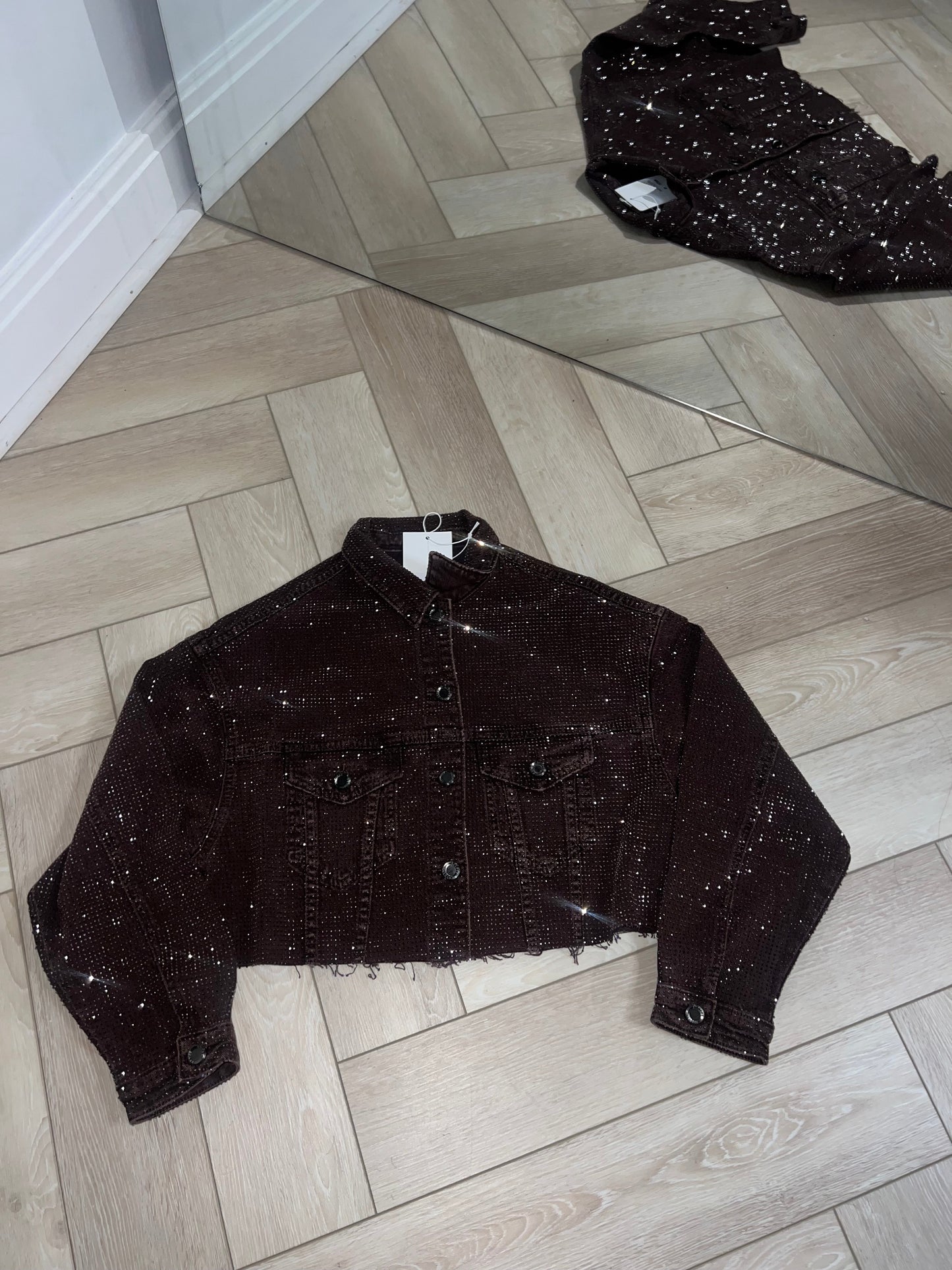 Chocolate Brown Diamanté Denim Jacket