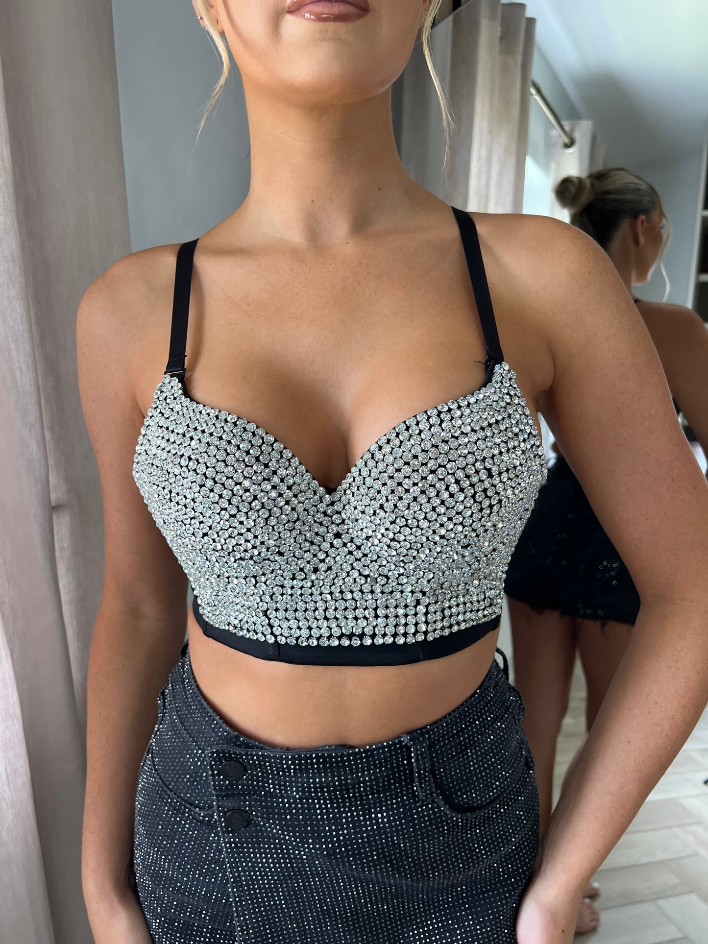 Black Diamanté Bustier Top