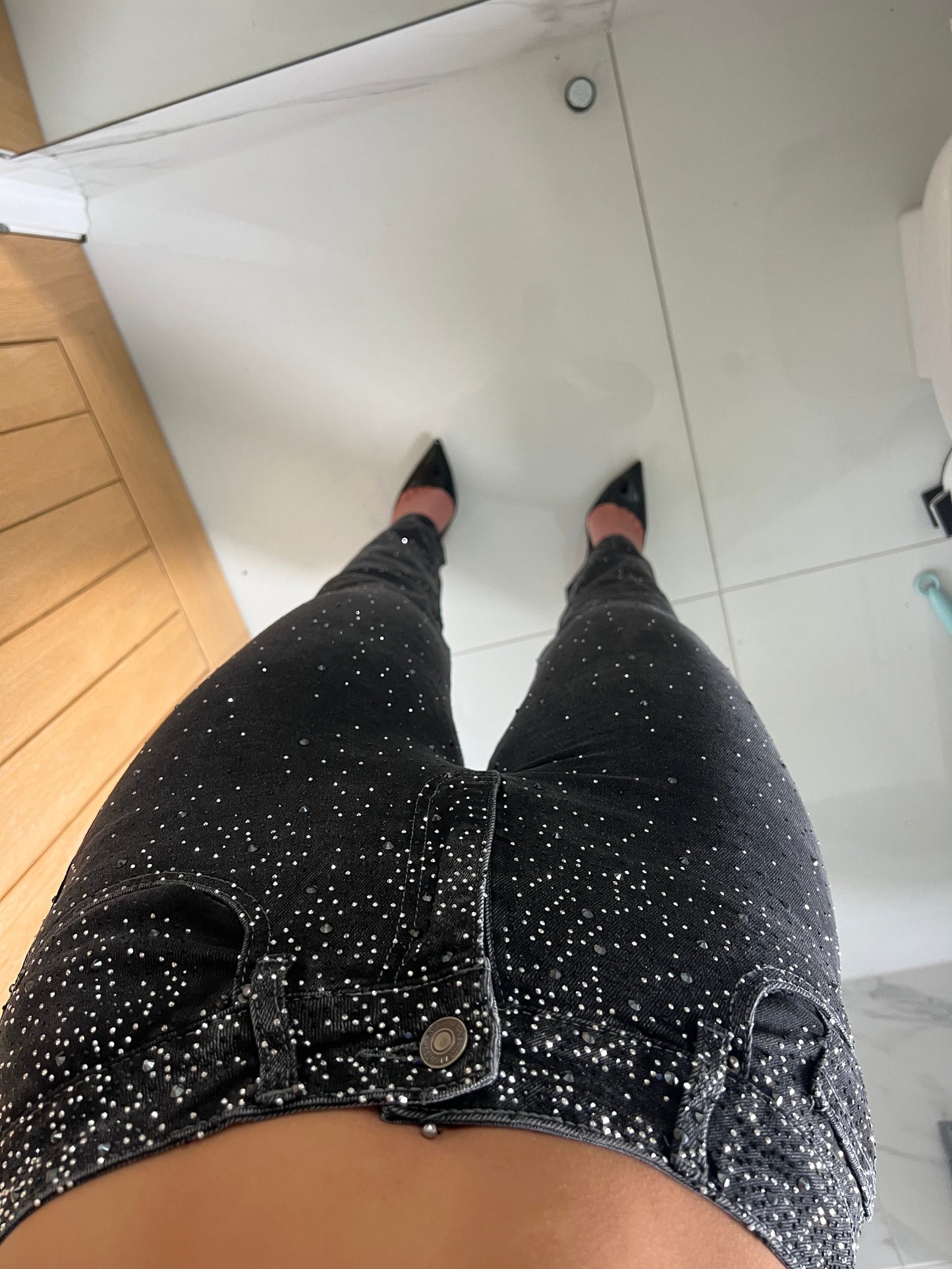 Washed Black Ombre Diamanté Straight Leg Jeans