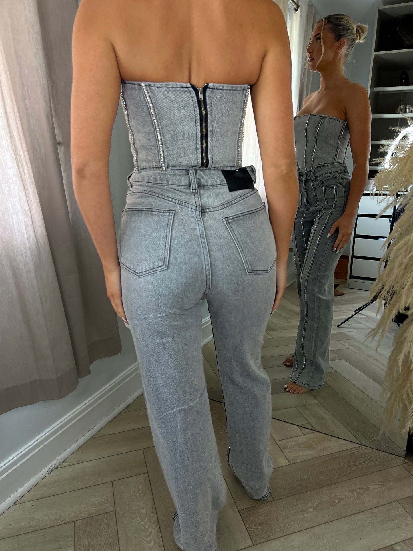 Acid Wash Diamanté Matching Top