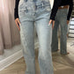 Blue Double Waistband Wide Leg Jeans