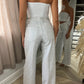 White Diamanté Mid Rise Wide Leg Jeans