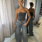 Grey Ombré Diamanté Wide Leg Jeans