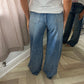 Dark Blue Ombré Diamanté Wide Leg Jeans