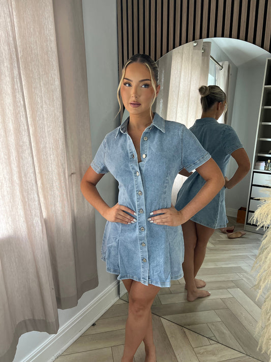 Cap Sleeve Denim Mini Dress