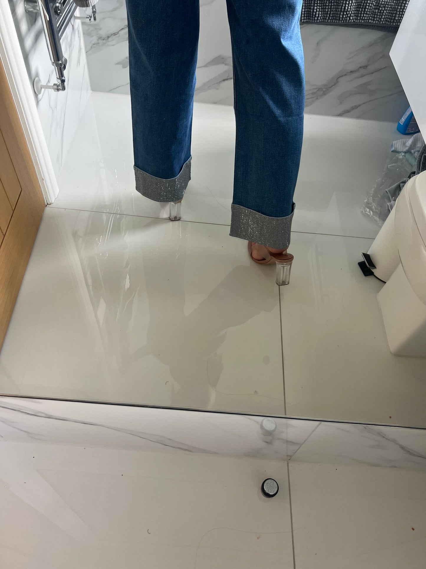 Dark Blue Diamanté Hem Jeans