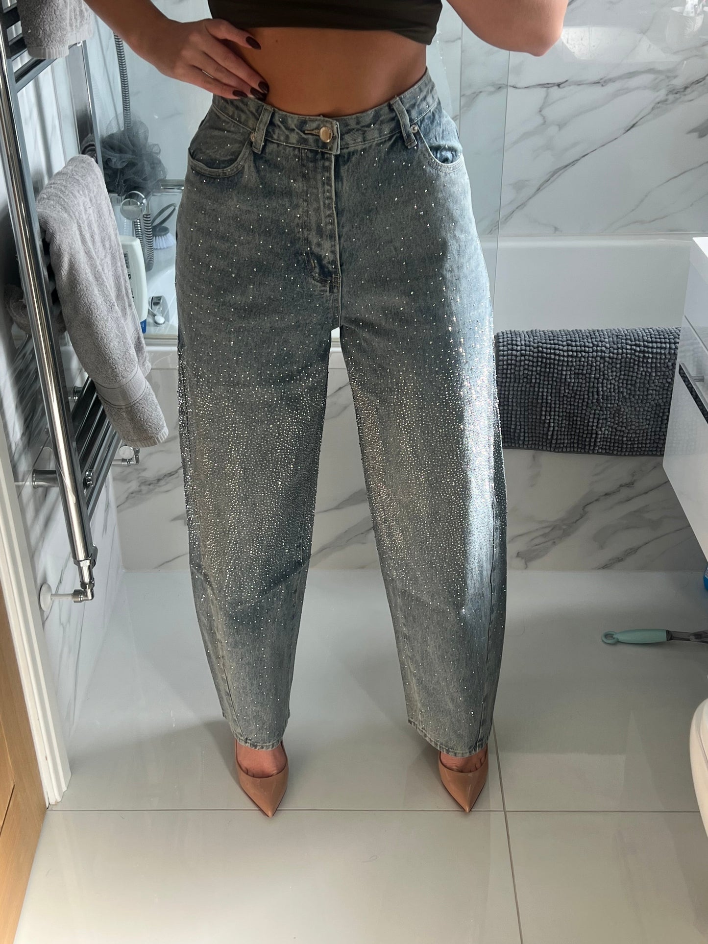 Baggy High Waisted Diamanté Jeans