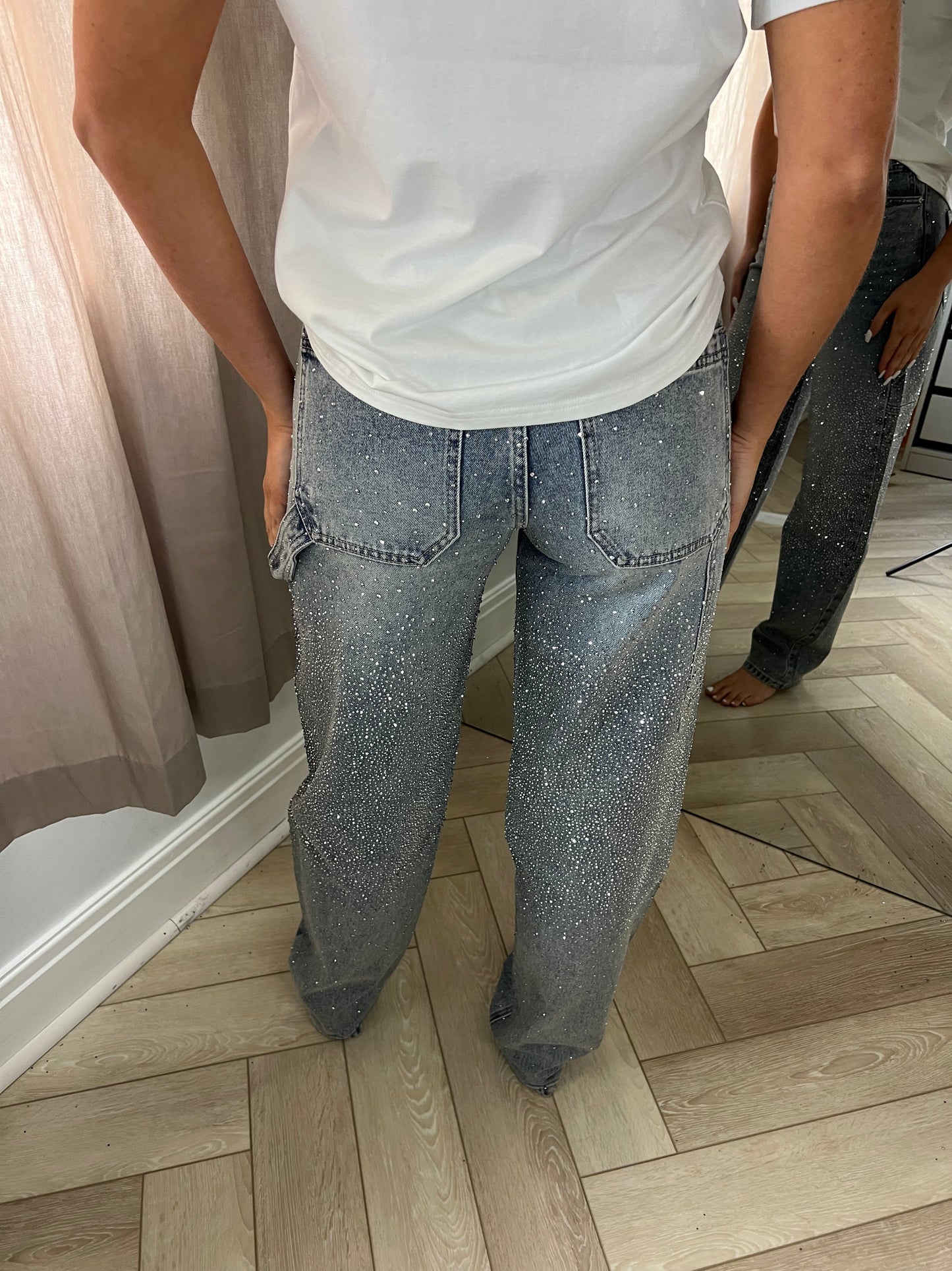 Blue Diamanté High Rise Balloon Leg Jeans