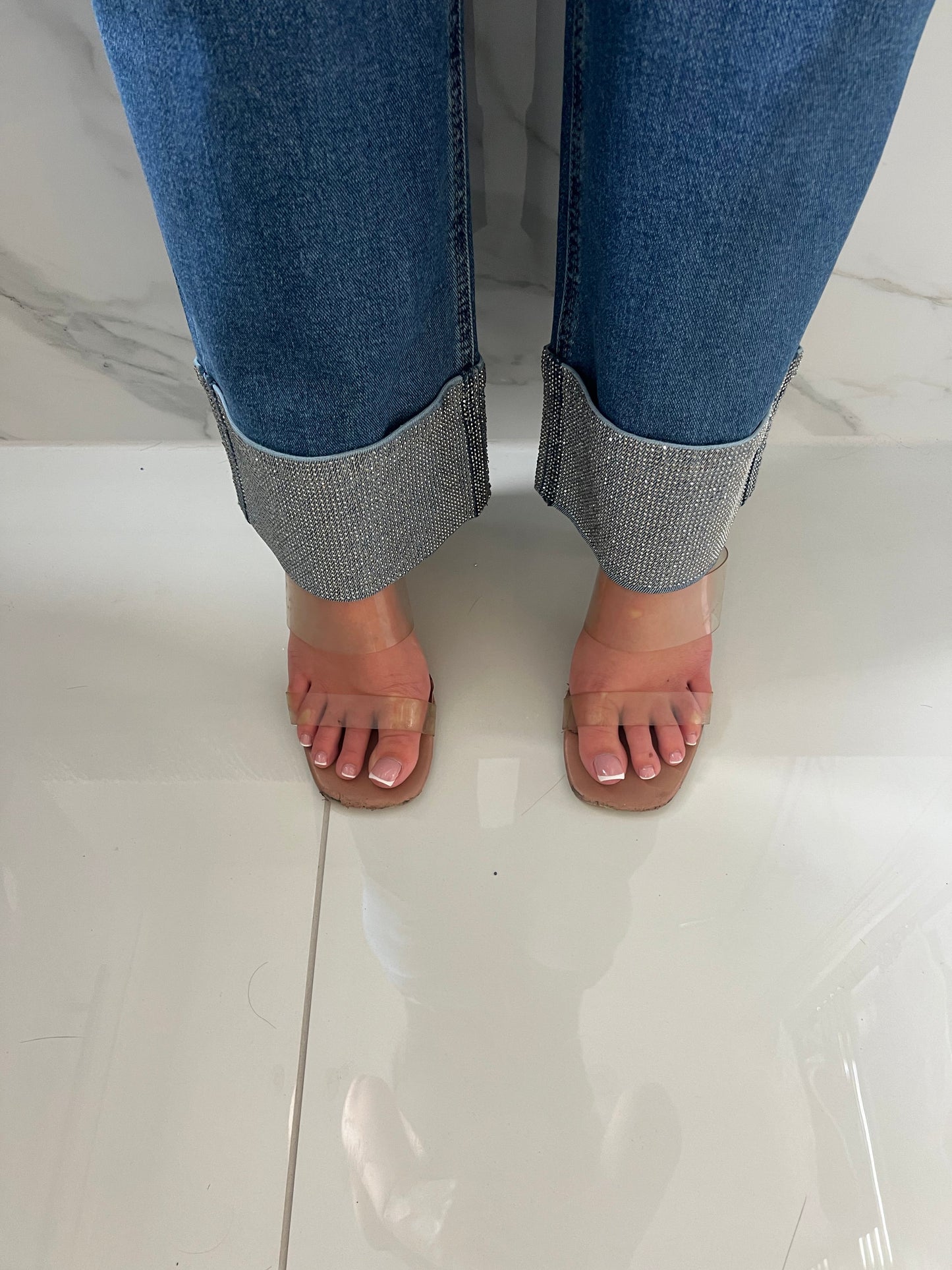 Dark Blue Diamanté Hem Jeans