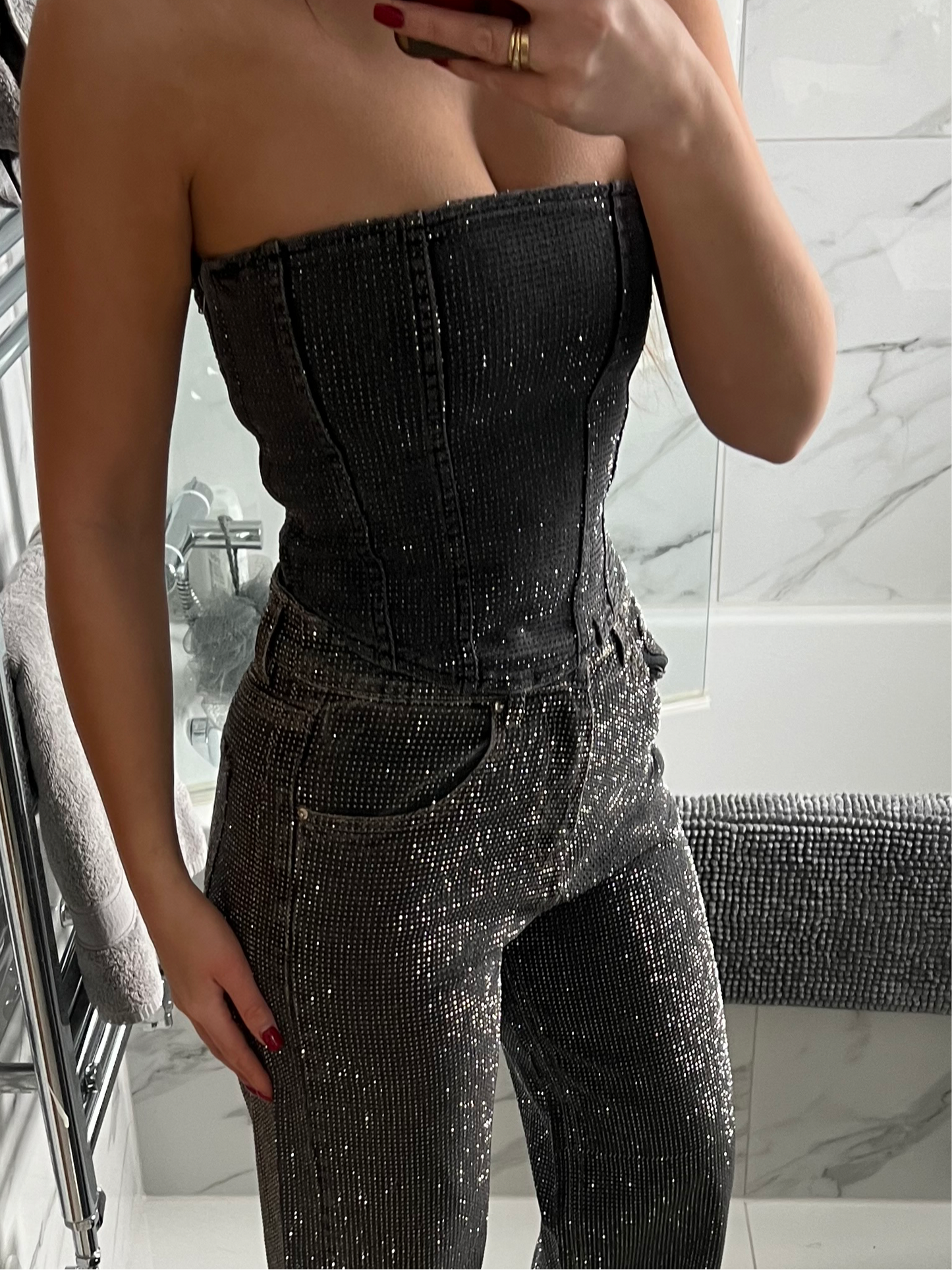 Dark Grey Matching Diamanté Corset Top