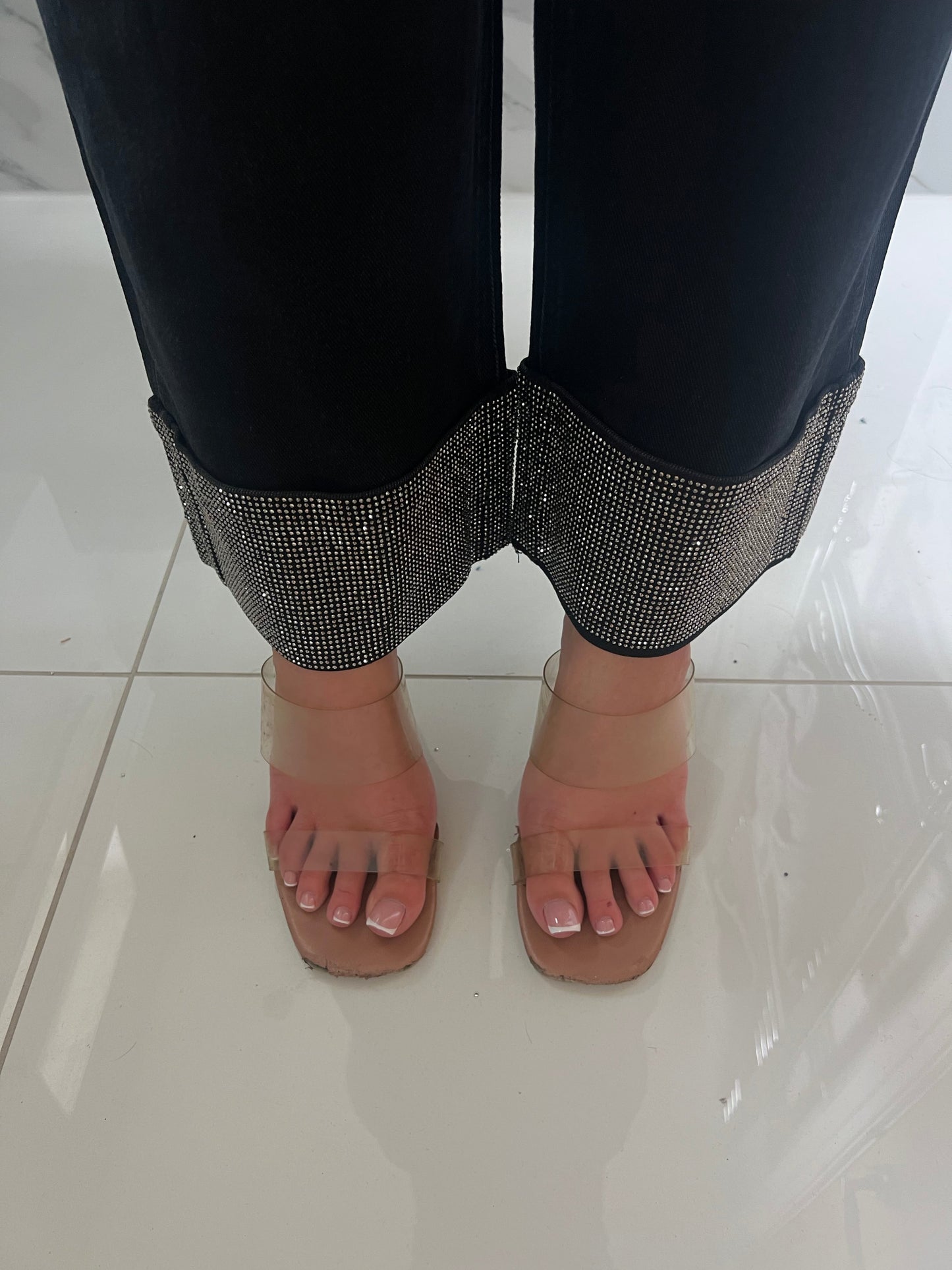 Black Diamanté Hem Stretchy Jeans