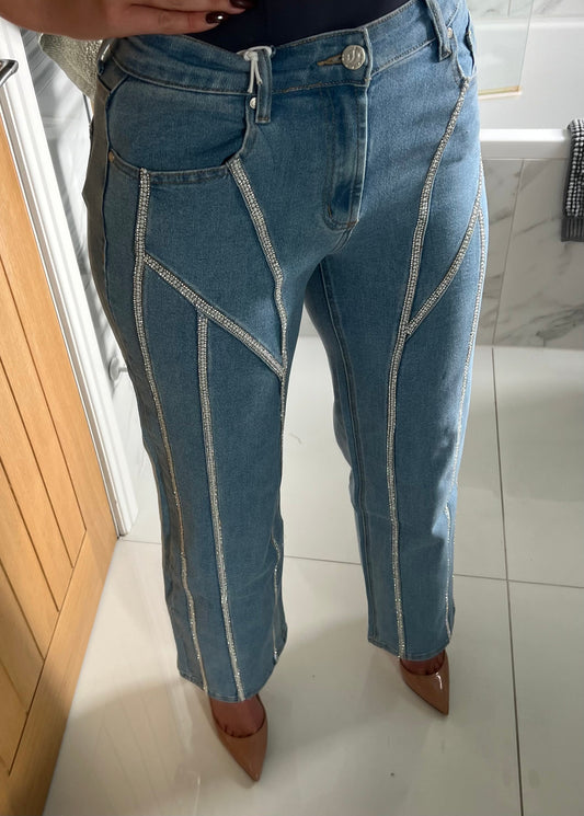 Pearl And Diamanté Detail Wide Leg Jeans