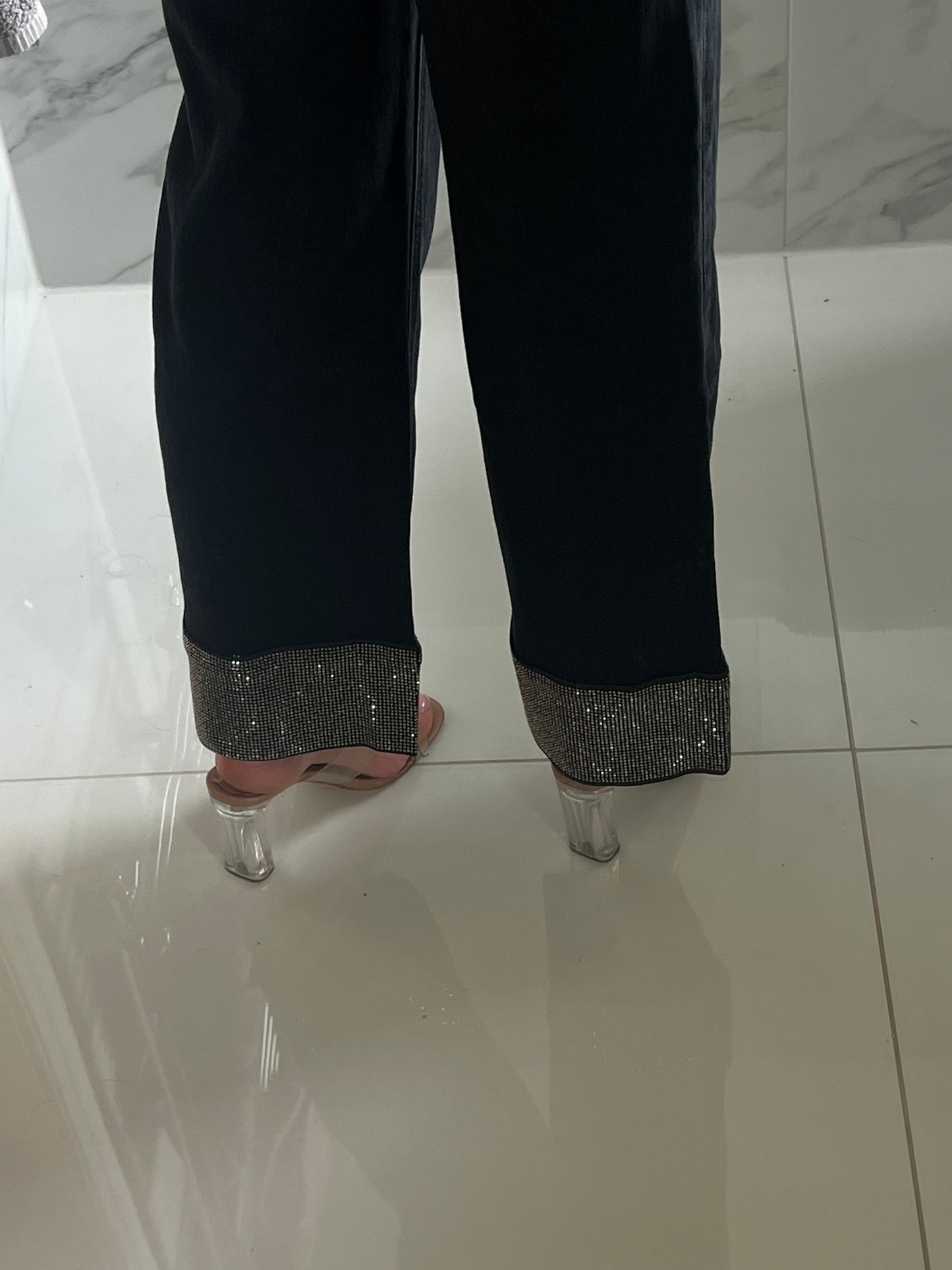 Black Diamanté Hem Stretchy Jeans