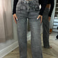 Grey Double Waistband Wide Leg Jeans