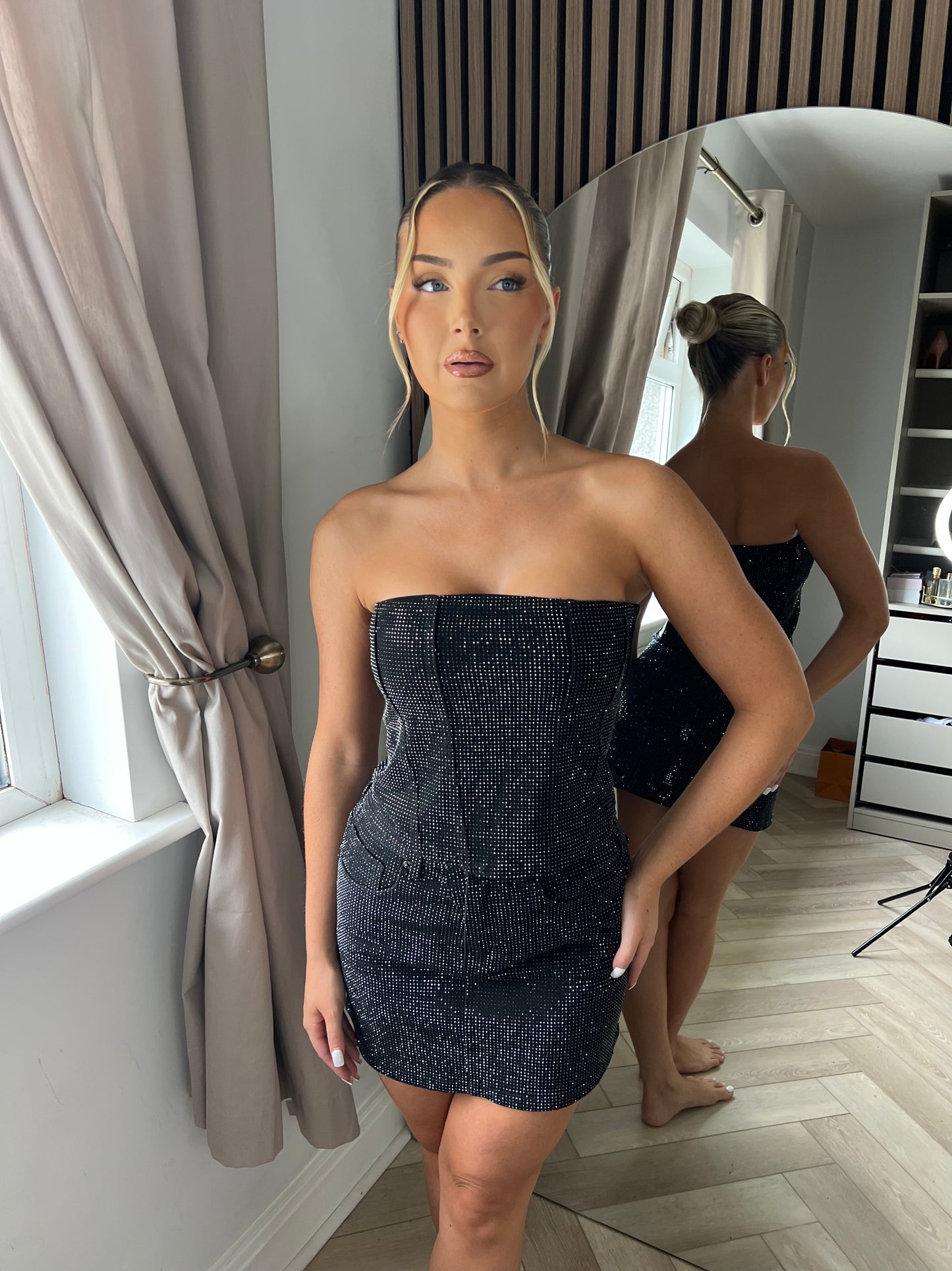 Black Matching Diamanté Corset Top