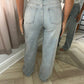Cross Waistband Diamanté Acid Wash Blue Wide Leg Jeans