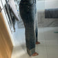 Dark Blue Folded Hem Diamanté Jeans
