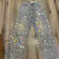 BABECURVE Rainbow Diamanté Blue Wide Leg Sparkle Covered Jeans