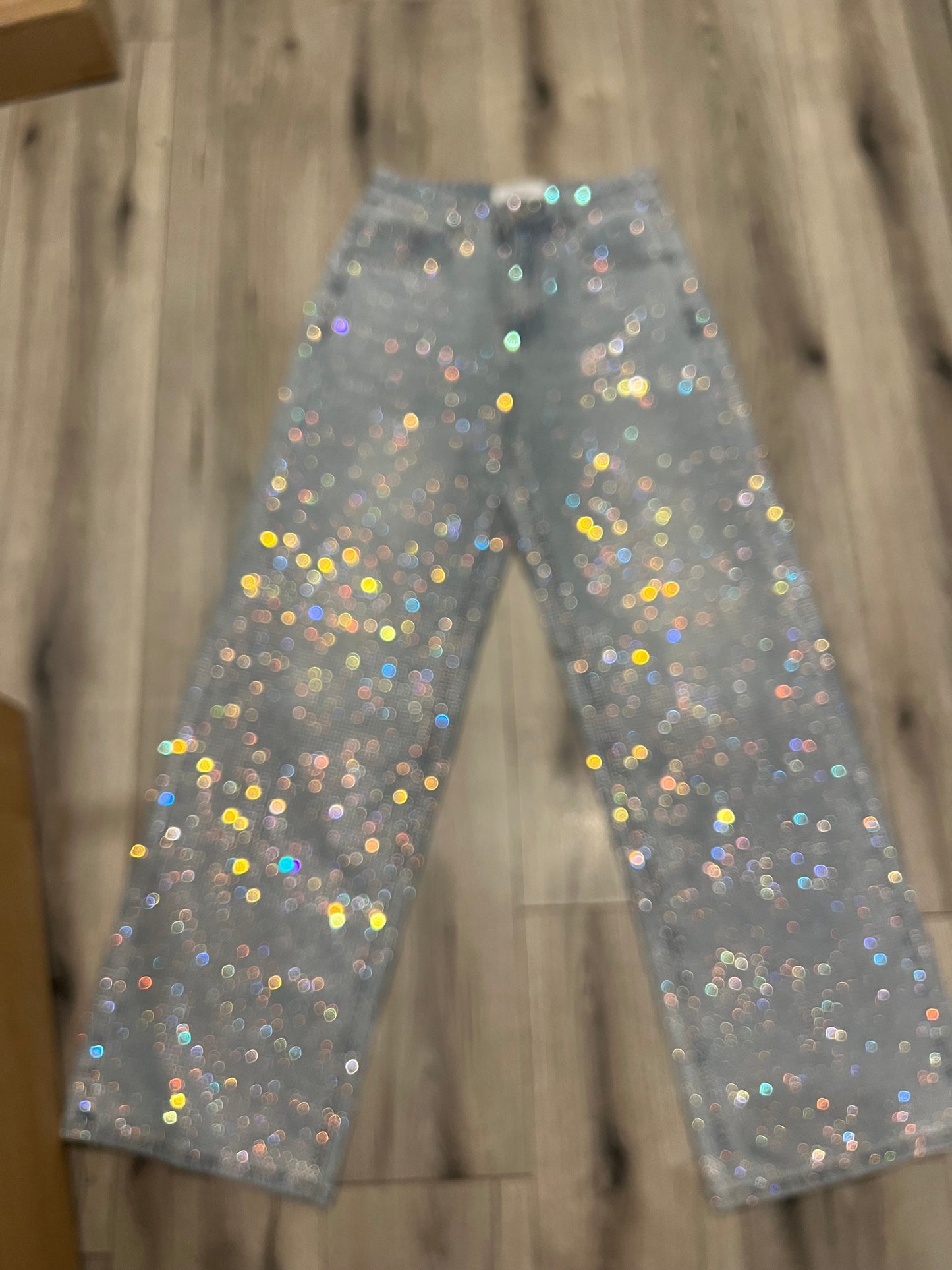 BABECURVE Rainbow Diamanté Blue Wide Leg Sparkle Covered Jeans