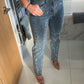 Dark Blue Straight Leg Diamanté Jeans