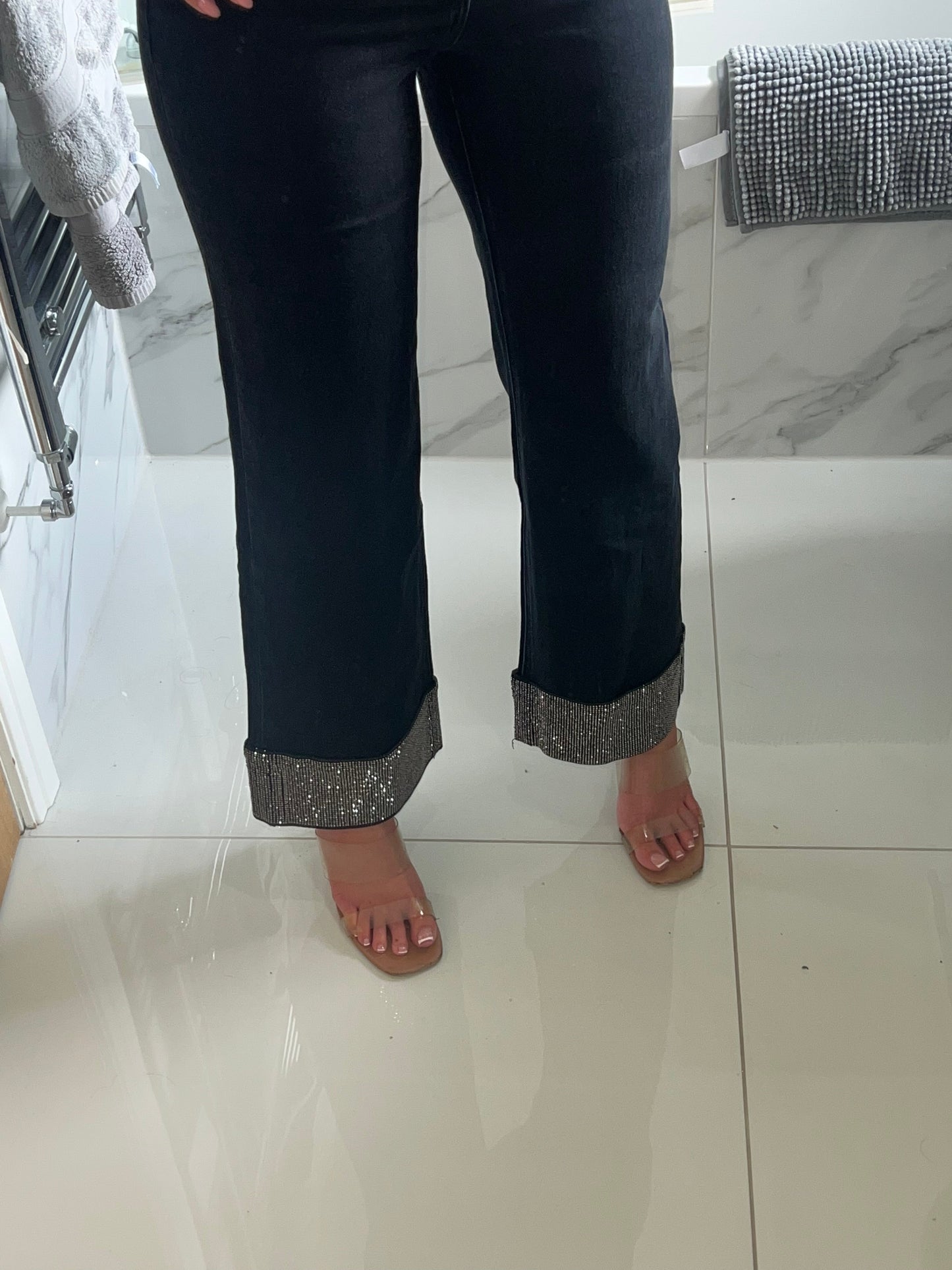 Black Diamanté Hem Stretchy Jeans