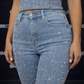 BABECURVE Light Blue Straight Leg Diamanté Jeans