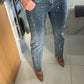 Dark Blue Straight Leg Diamanté Jeans